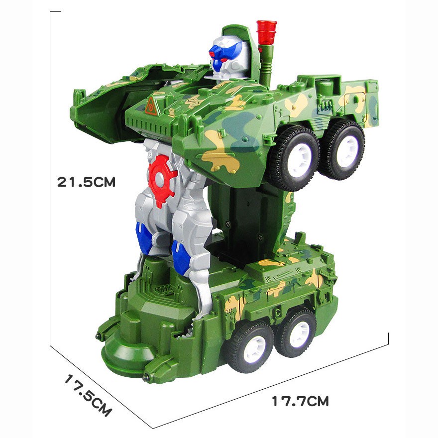 Xe tăng biến hình Robot tự động có đèn và nhạc, ô tô đồ chơi cho bé E1331