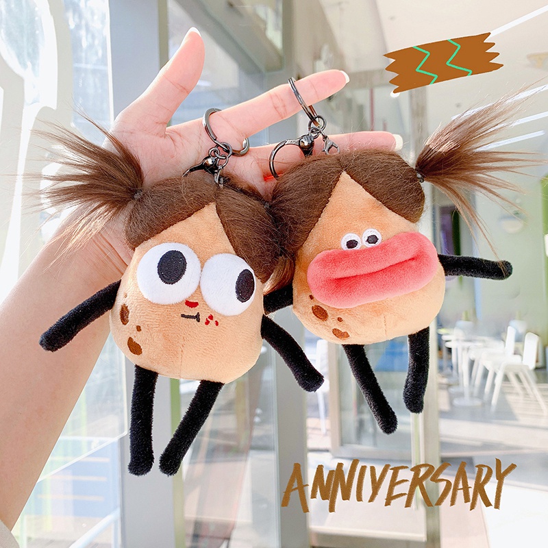 Dopamine doll keychain creative plush pocket keychain diy bag mặt dây chuyền tóc xoăn búp bê key ring trang trí