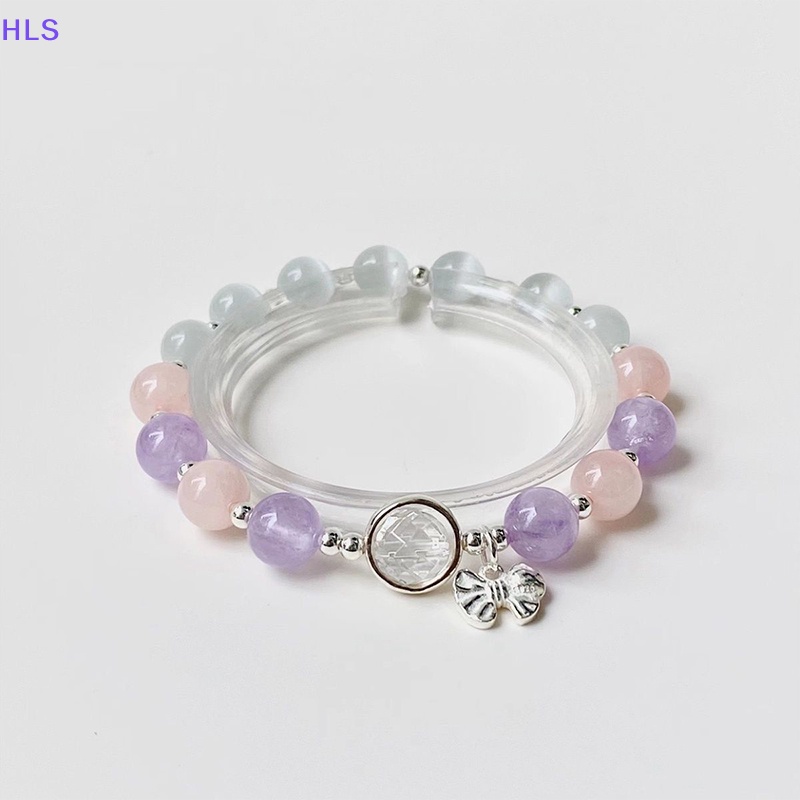 Vòng Tay Chuỗi Hạt Pha Lê Giả Đá Mắt Mèo Thắt Nơ Màu Bạc Thời Trang Tinh Tế Cho Nữ