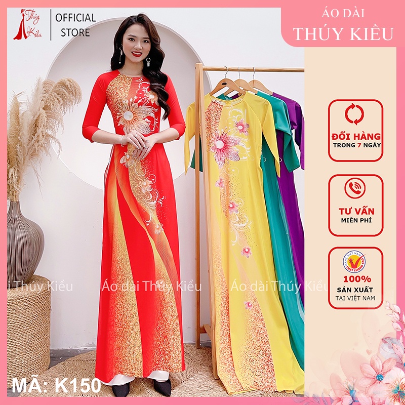 Các mẫu áo dài truyền thống may sẵn vải Lụa Nhật in 3D đẹp giá rẻ áo dài Thuý Kiều K130 K88 K150 K63
