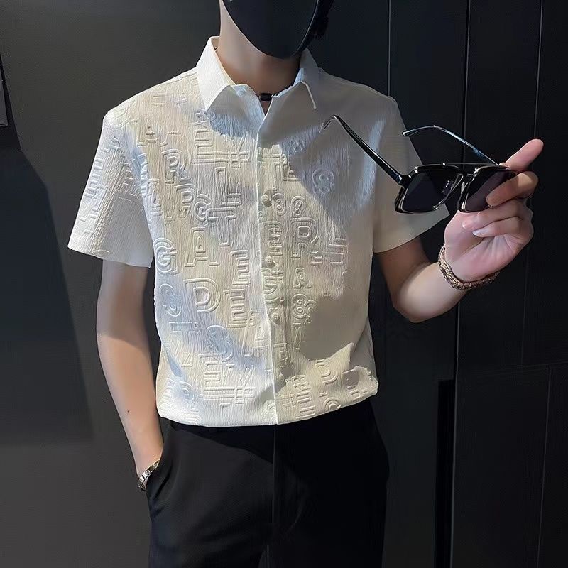 Áo Sơ Mi Da pu Tay Ngắn Dáng Ôm Phong Cách hong kong Thời Trang Cho Nam
