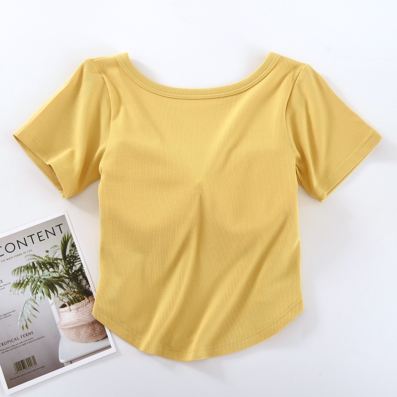 Áo Thun Tay Ngắn Cổ Vuông 2 Trong 1 Có Đệm Ngực Thời Trang Hàn Quốc Cho Nữ