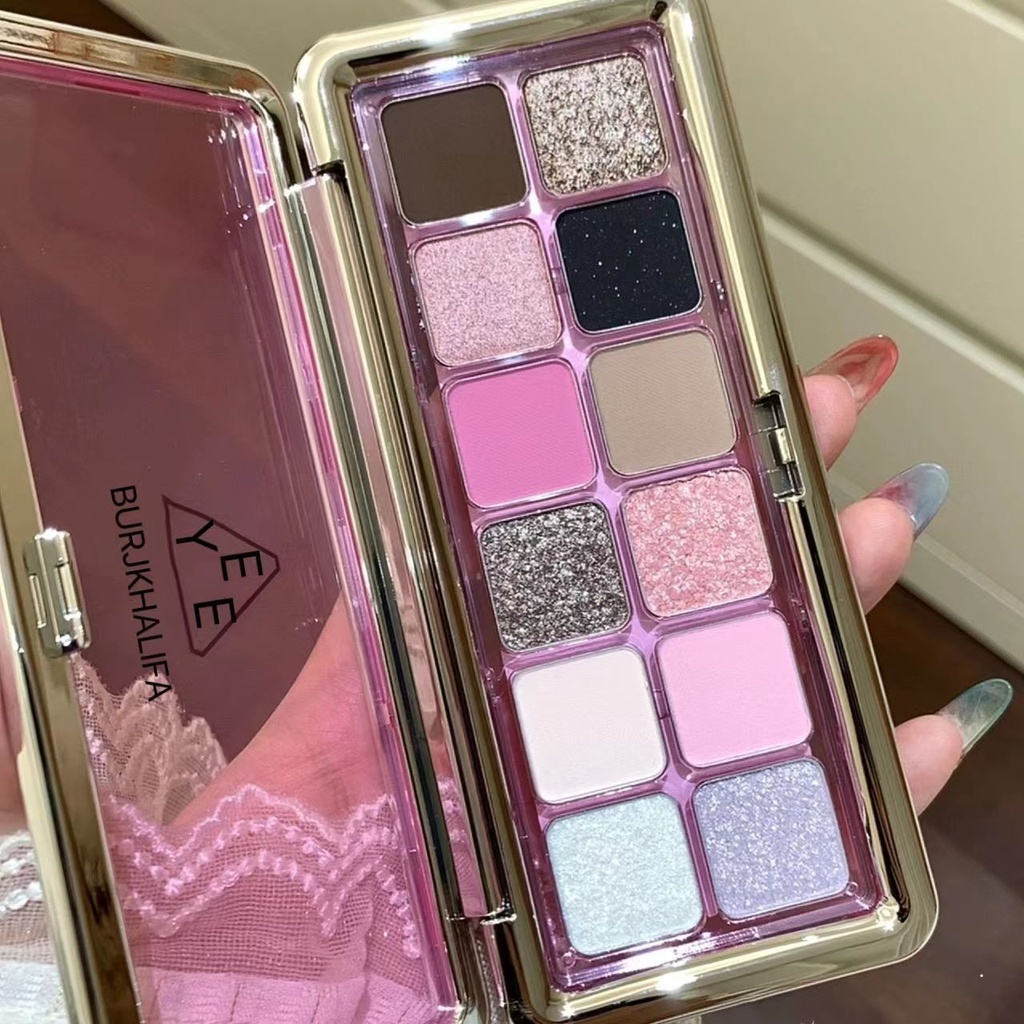 Bảng Phấn Mắt 12 Màu Lì Và Ánh Ngọc Trai Lấp Lánh Kết Hợp Trang Điểm Kháng Nước Và