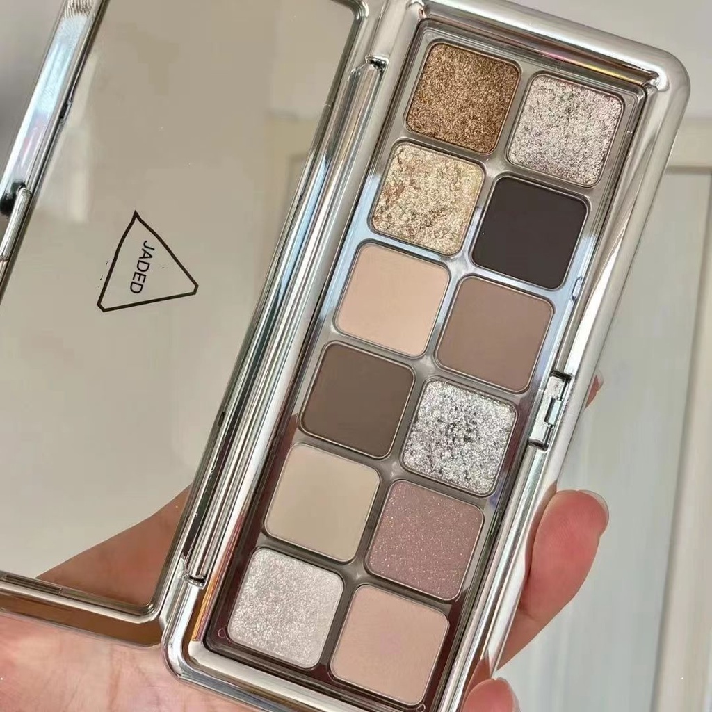 Bảng Phấn Mắt 12 Màu Lì Và Ánh Ngọc Trai Lấp Lánh Kết Hợp Trang Điểm Kháng Nước Và