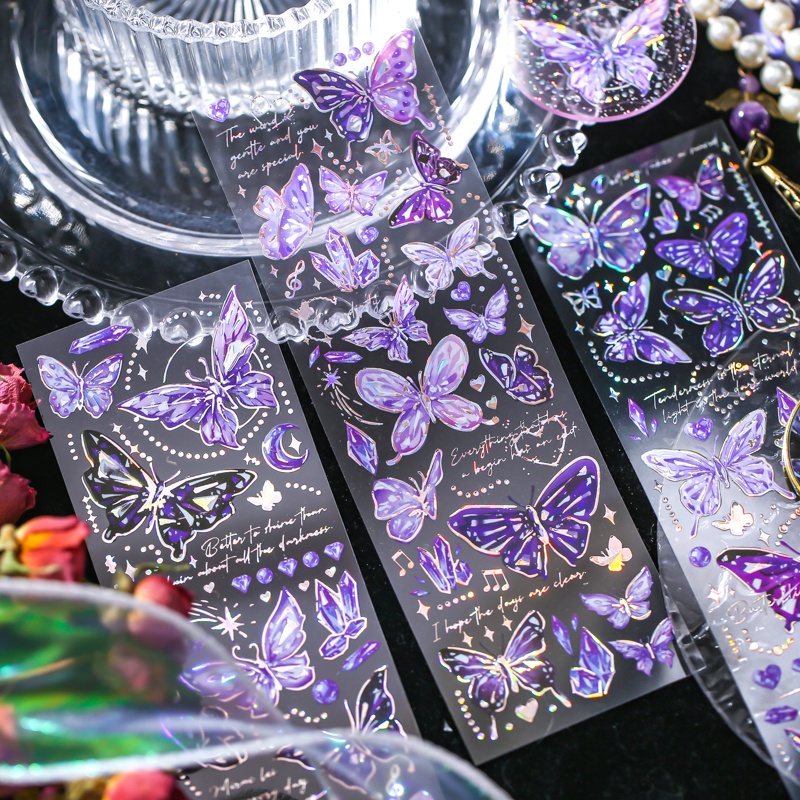 Bộ 3 Miếng Dán Hình Bướm Trang Trí Sổ Tay Xinh Xắn