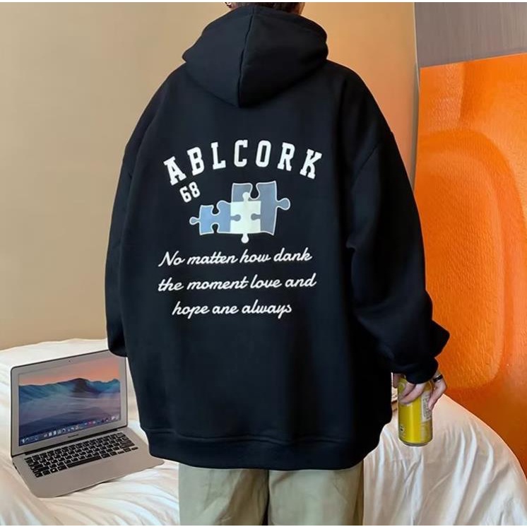 Áo Khoác hoodie Nhung Dày Tay Dài Dáng Rộng In Chữ Màu Cà Phê Kiểu vintage Mỹ Thời Trang Mùa Thu Cho Nam Cỡ m-5xl