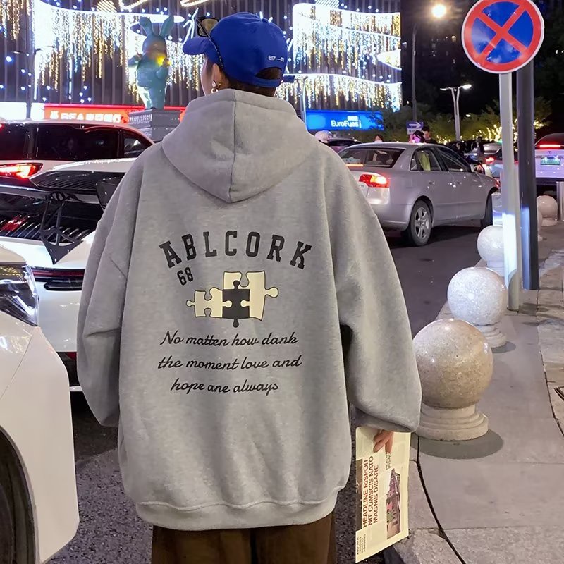 Áo Khoác hoodie Nhung Dày Tay Dài Dáng Rộng In Chữ Màu Cà Phê Kiểu vintage Mỹ Thời Trang Mùa Thu Cho Nam Cỡ m-5xl