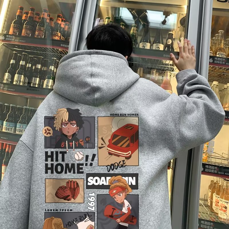 Áo hoodie Nhung Dày Dặn Cổ Tròn In Hoạt Hình 7 Màu Lựa Chọn Phong Cách Nhật Bản Cho Nam size m-5xl