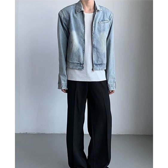 Áo Khoác Denim Ngắn Phong Cách Hàn Quốc Thời Trang Cao Cấp Cho Nam Áo Khoác Jean Unisex Nam Nữ Màu Bò Xanh Cào Xước Phong Cách