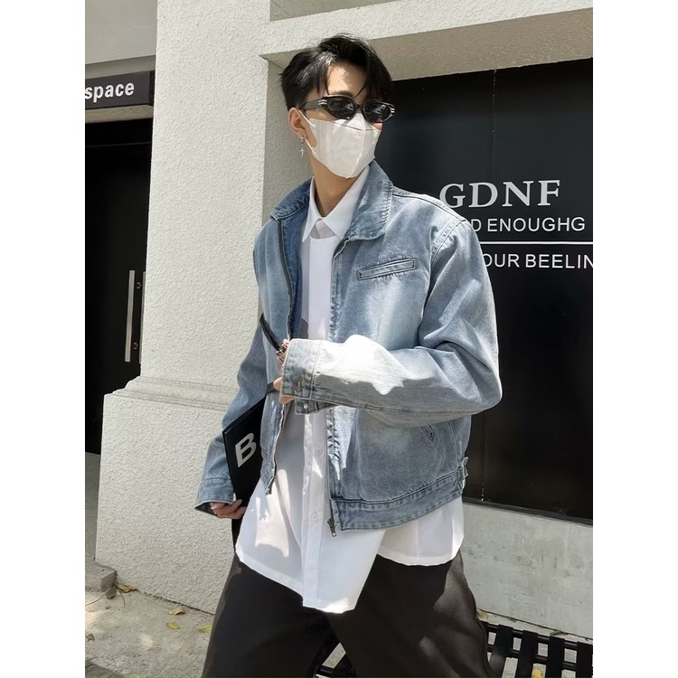 Áo Khoác Denim Ngắn Phong Cách Hàn Quốc Thời Trang Cao Cấp Cho Nam Áo Khoác Jean Unisex Nam Nữ Màu Bò Xanh Cào Xước Phong Cách