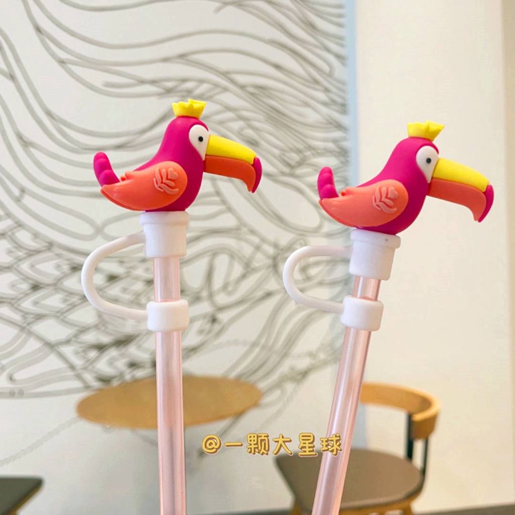 Phù Hợp Cốc Uống Nước starbucks / Vẹt / Chim Hồng Hạc Có Ống Hút Chống Bụi Hoạt Hình
