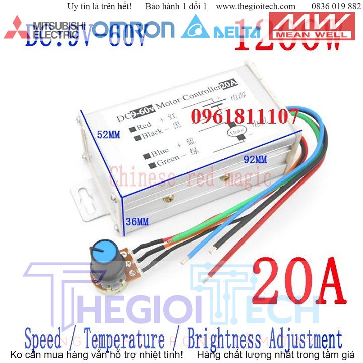 Bộ điều tốc motor 775 20A 1200W, bộ điều tốc động cơ 12V, diều tốc motor 24V 20A dùng cho motor 775 - 20A có đảo chiều