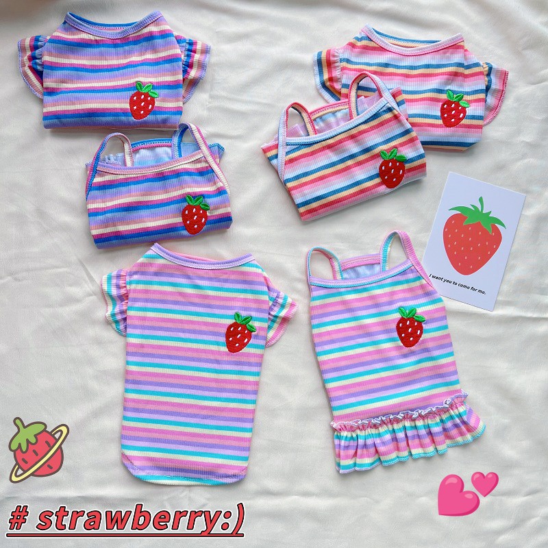 Áo Thun Thêu Họa Tiết Trái Dâu Nhiều Màu Sắc Xinh Xắn Cho Cún Cưng