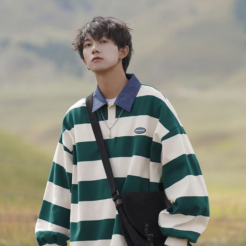 Áo sweater polo Dáng Rộng Phối Màu Tương Phản Thời Trang Cho Nam