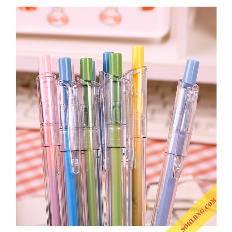 Bút bi bấm mực gel B35 basic mực đen nét 0.5mm vỏ bút đa sắc màu Pastel  lựa chọn SovietKlong