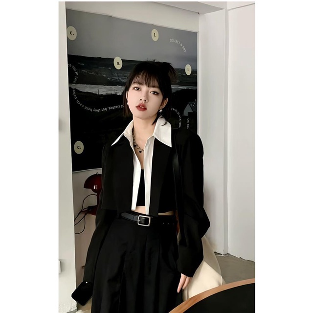 Bộ Áo Khoác Vest + Chân Váy Xếp Ly Lưng Cao Thời Trang Xuân Thu 2023 Cho Nữ