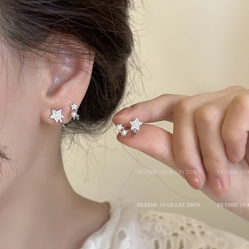 Bông Tai Mạ Bạc 2K Hình Ngôi Sao Đính Ngọc Trai Thời Trang Cho Nữ