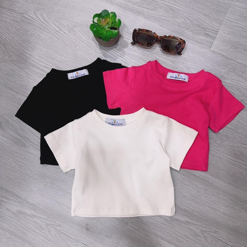 A15-(Size 6-30Kg) Áo thun cộc tay croptop bé gái vải Zip cotton - Tom&Nau Kids