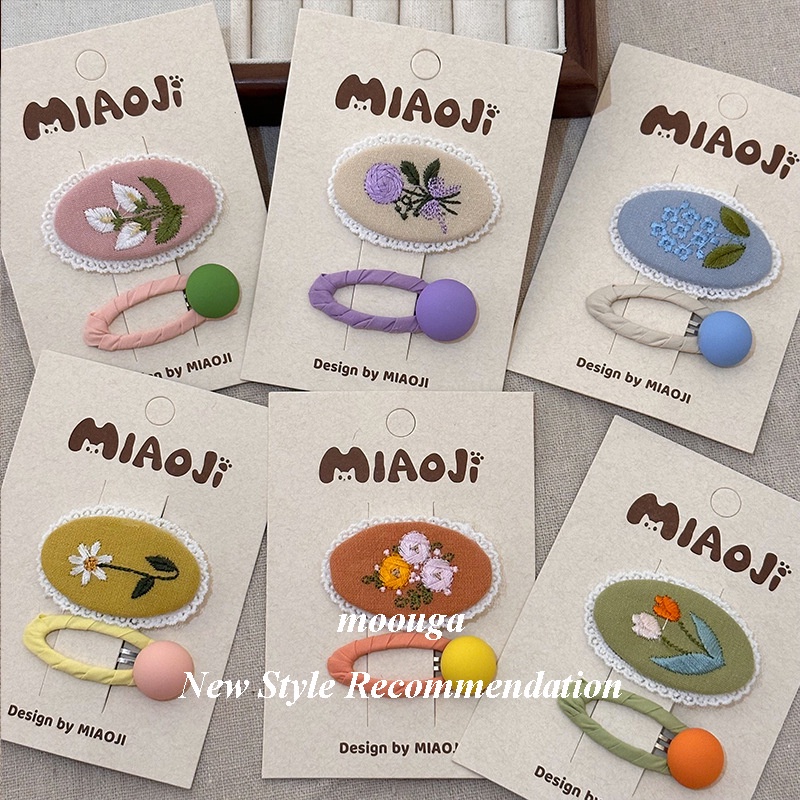 Mocouga Kẹp Tóc bb Thêu Hoa Hình oval Phong Cách Hàn Quốc Cho Bé Gái