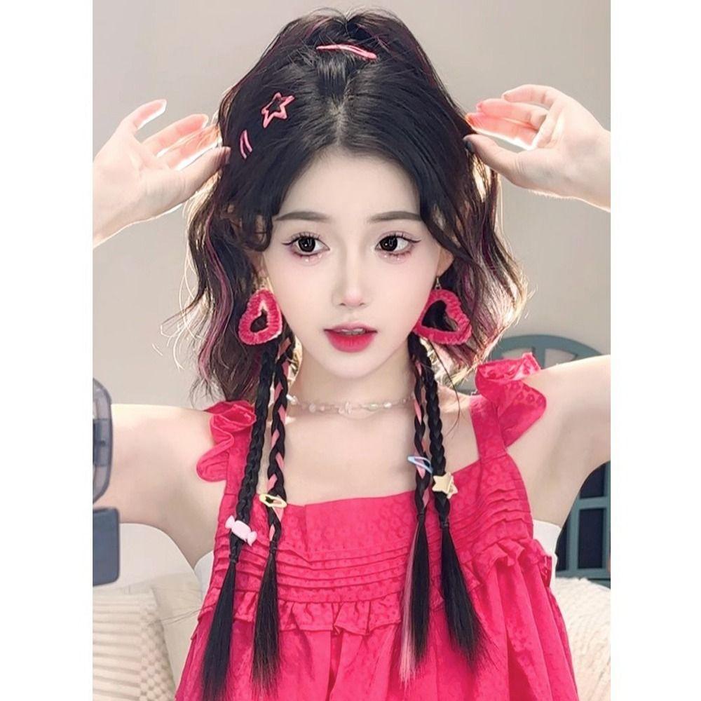 Tóc Giả daron1 Kiểu Tóc Đuôi Ngựa Xoăn Gợn Sóng Bắt Sáng y2k