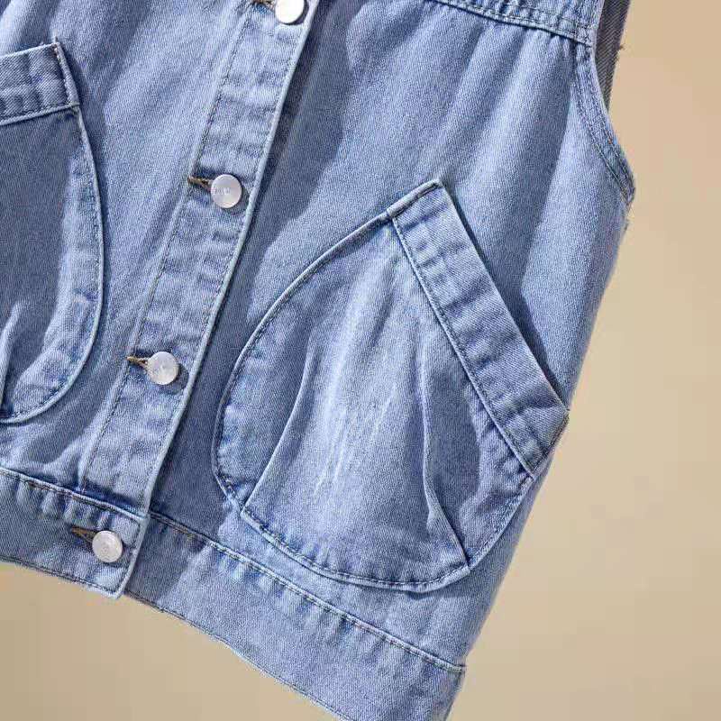 Áo Khoác denim Không Tay Thời Trang Xuân Thu Hàn Quốc 2023 Dành Cho Nữ