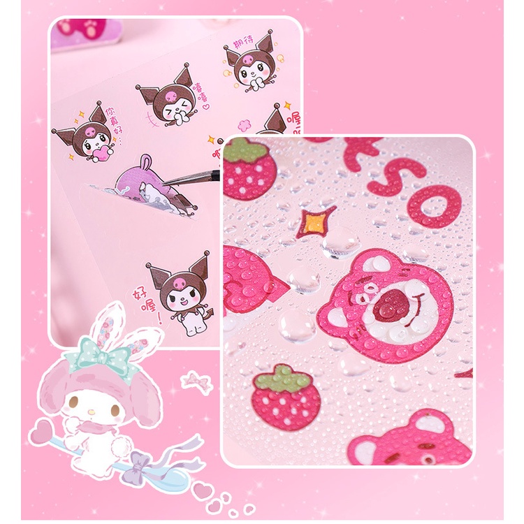 Bộ 10 Tấm sticker Trong Suốt Chống Thấm Nước Hình sanrio Dễ Thương