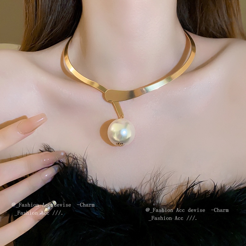 1 Vòng cổ Kim Loại Đính Ngọc Trai Màu Vàng Sang Trọng Nhẹ Nhàng Phong Cách Âu Mỹ Cho Nữ