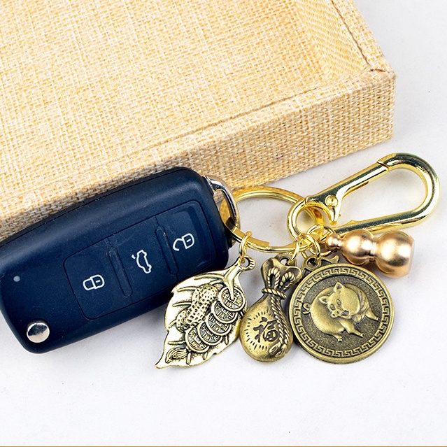 Móc Khóa Phong Thủy 4 Món Bằng Đồng 12 Con Giáp