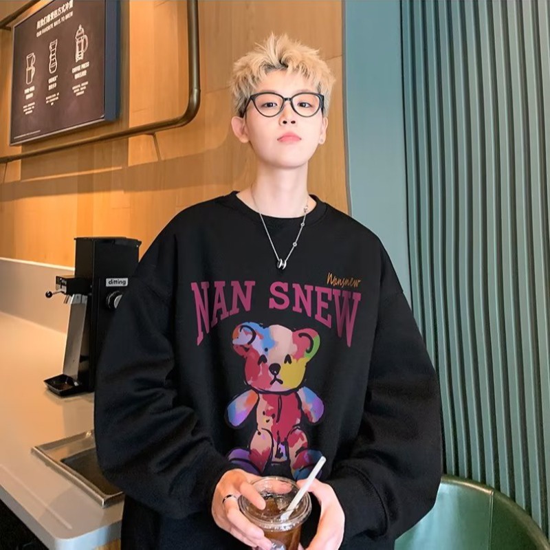 Áo sweater nam bigsize M-8XLÁo Sweater cotton Nhung Dày Tay Dài Cổ Tròn In Hình Gấu graffiti Mỹ Thời Trang Mùa Thu Cho Nam