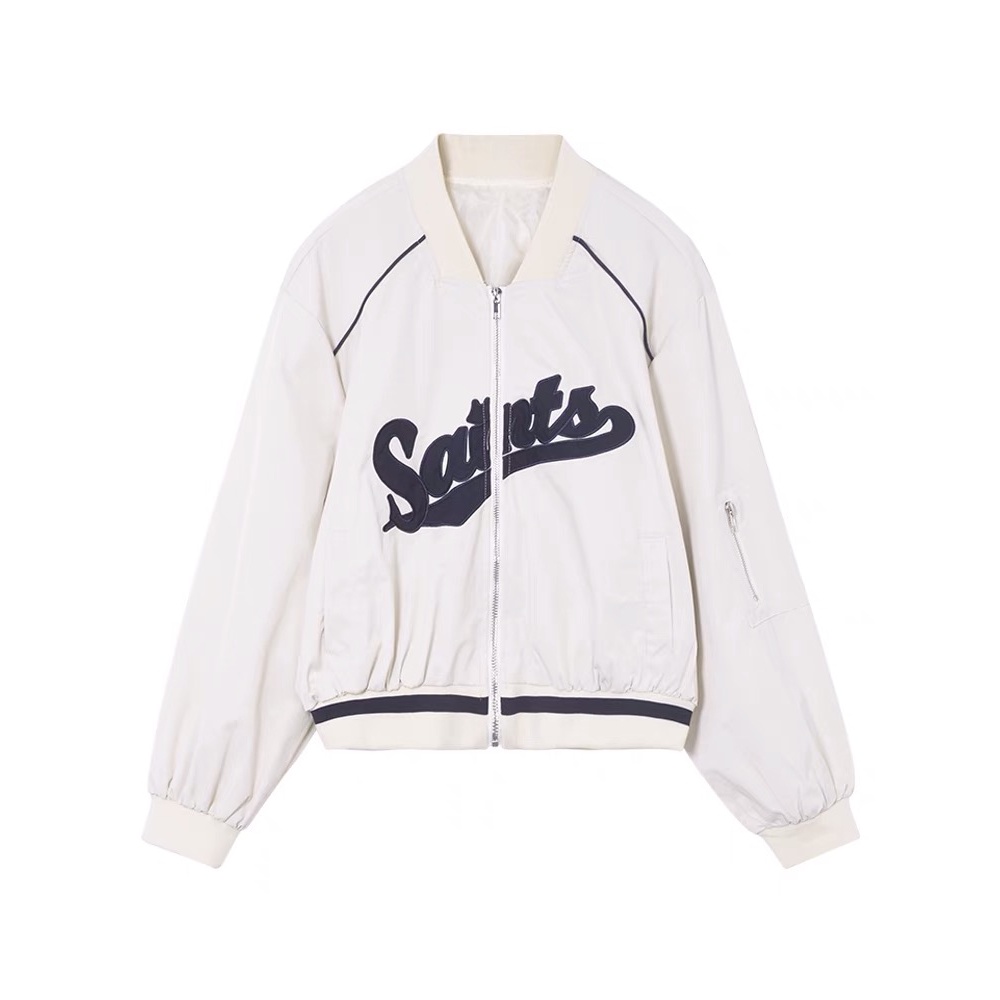 Áo khoác bomber nữ croptop saints bo tay chun trẻ trung phong cách MA098