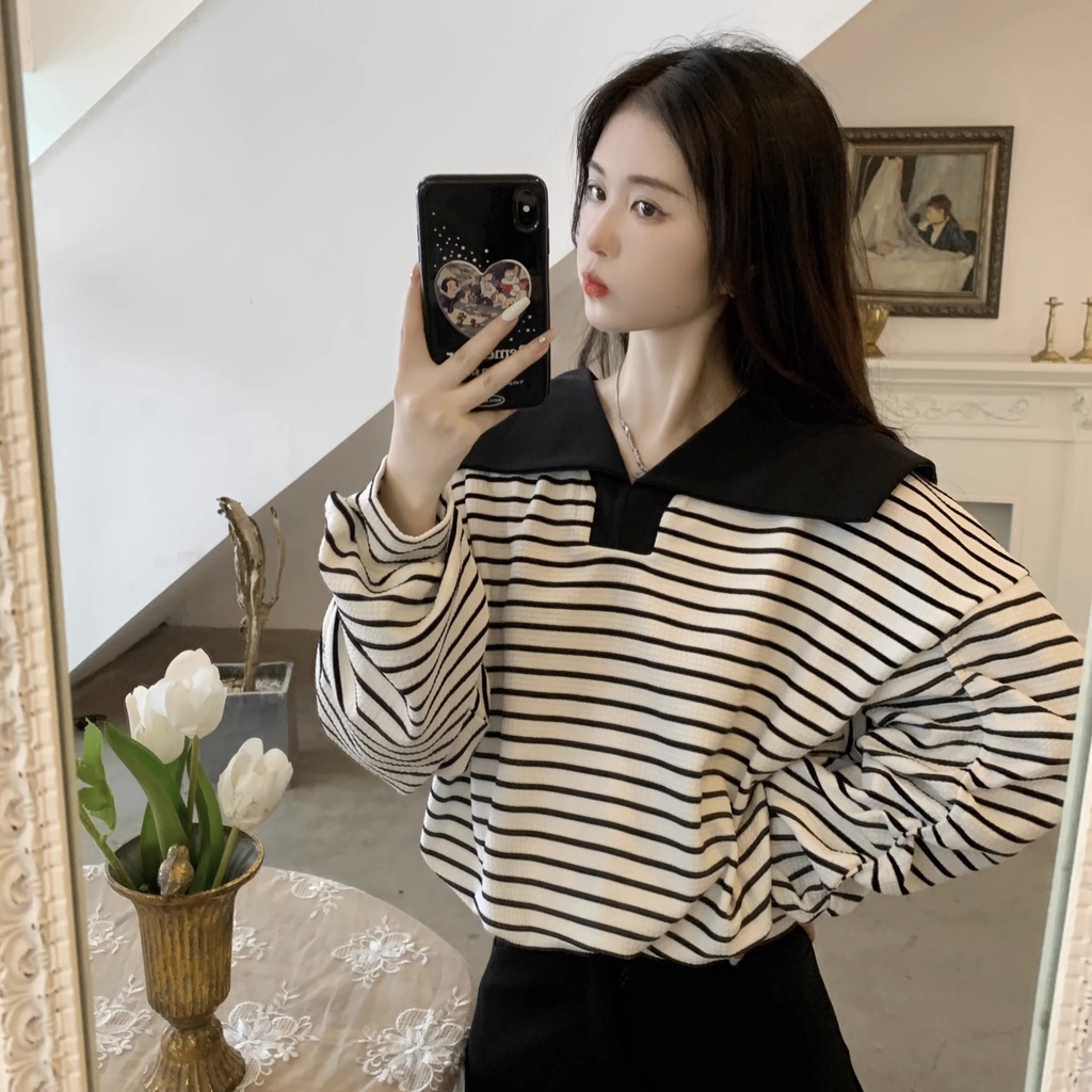 HIIXIIVI Áo Thun Nữ Tay Dài Dáng Rộng Phong Cách Hàn Quốc Thời Trang