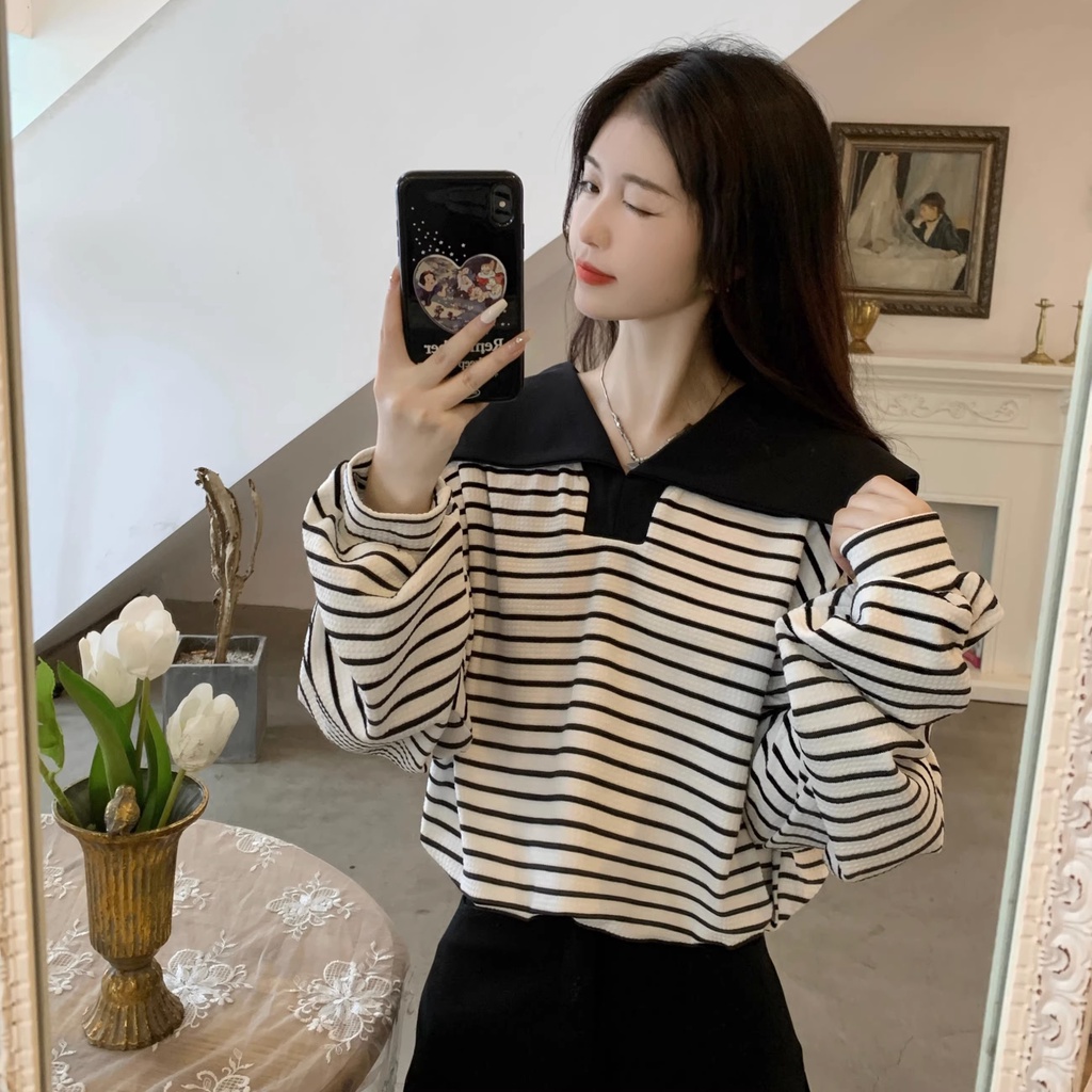 HIIXIIVI Áo Thun Nữ Tay Dài Dáng Rộng Phong Cách Hàn Quốc Thời Trang