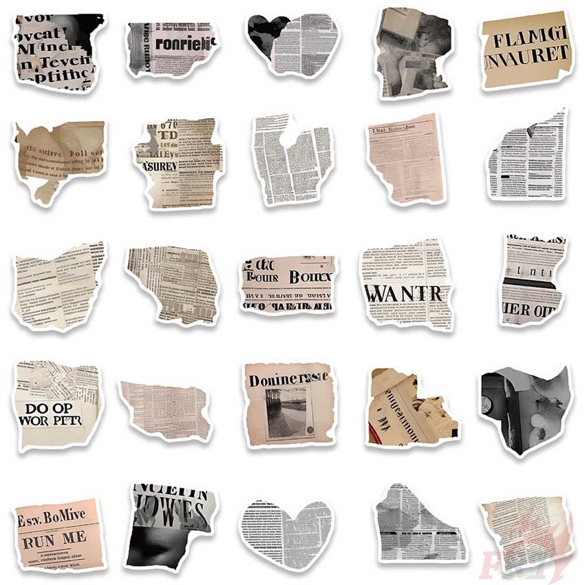 Bộ 50 Miếng Dán Trang Trí Độc Đáo Chất Lượng Cao ❉ Tạp Chí Nghệ Thuật Gãy retro Bộ 03 Sticker Dán Trang Trí Hình Tờ Báo Phong Cách vintage ❉ Thời Trang Sticker Dán Tường Chống Thấm Nước