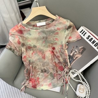 Áo Thun Tay Ngắn Dáng Ôm Kiểu Dây Rút Phong Cách retro Thời Trang Mùa Hè Mới