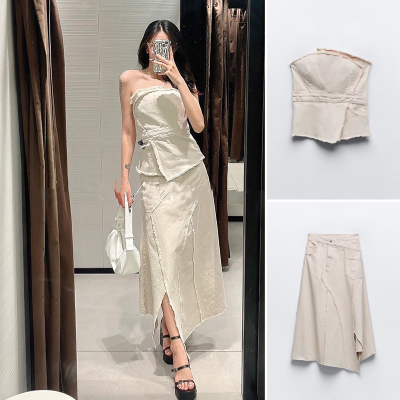 Zara Set Áo Nịt Ngực + Chân Váy Thiết Kế Không Đối Xứng Thời Trang Mùa Hè 6840240 6840241