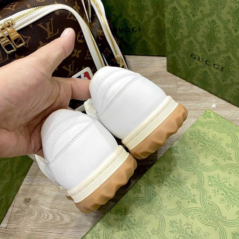 Giày Thể Thao Gucci Mac80 Leather Trainers In Cream Gucci Chunky Trắng Sữa Đế Vàng Full Bill Box