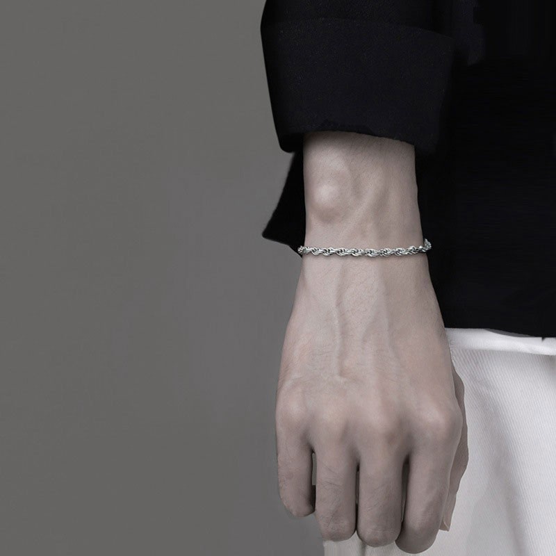Vòng Tay Dây Xích Xoắn Bằng Thép Không Gỉ Thời Trang Cho Nam