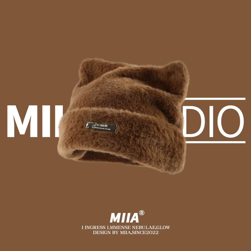 Mũ Len Dệt Kim Đính Tai Mèo Dễ Thương Phong Cách Hàn Quốc Cho Nữ