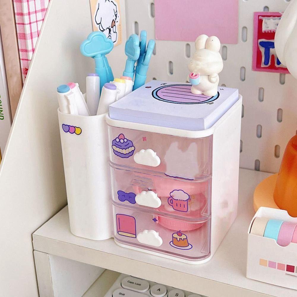 Cordell Hộp Đựng Bút Viết Bằng Nhựa Hình Đám Mây Nhiều Ngăn Đa Năng Màu Trắng / Hồng Để Bàn