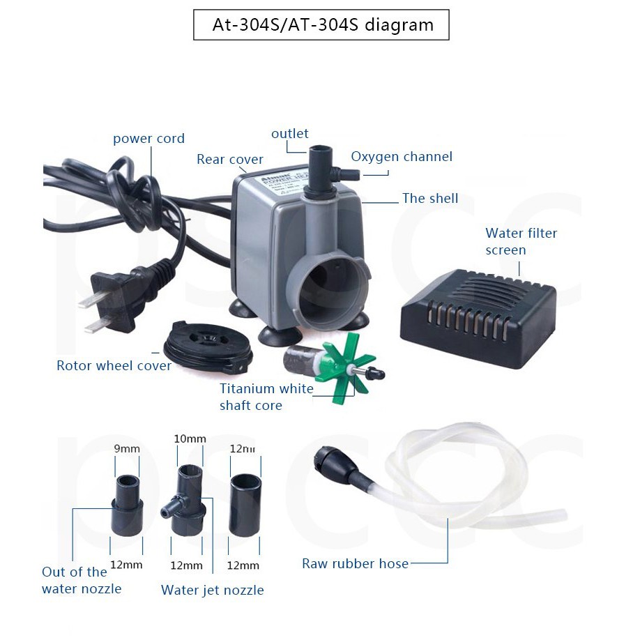 Máy bơm Atman 304S, 8W-800L/hr dùng cho hồ cá.