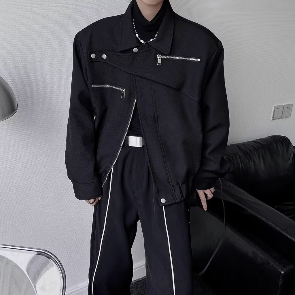 Áo khoác nam  ngắn màu Đen thiết kế Đơn giản thời trang xuân thu hàng mới 2023 dành cho nam nữ thời trang thường ngày Áo khoác dây kéo sành Điệu thời trang