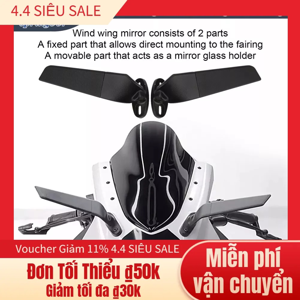 Gương chiếu hậu Xe máy Có thể Điều chỉnh cánh gió Xoay cho Ninja 250 300 H2 H4【Spring061】JD CO TH