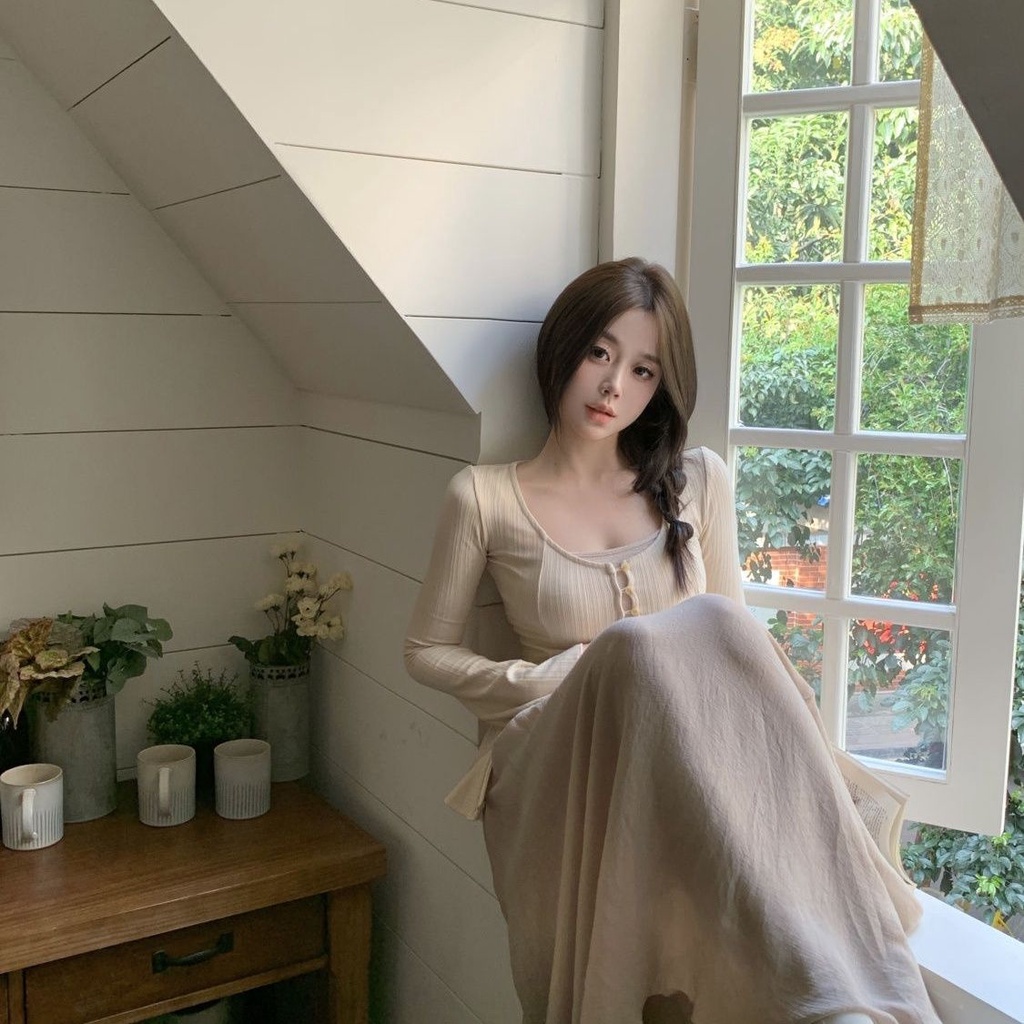 Bộ Áo Khoác cardigan + Áo Hai Dây + Chân Váy Lưng Cao Phong Cách Pháp Thời Trang 2023 Mới 304 Cho Nữ