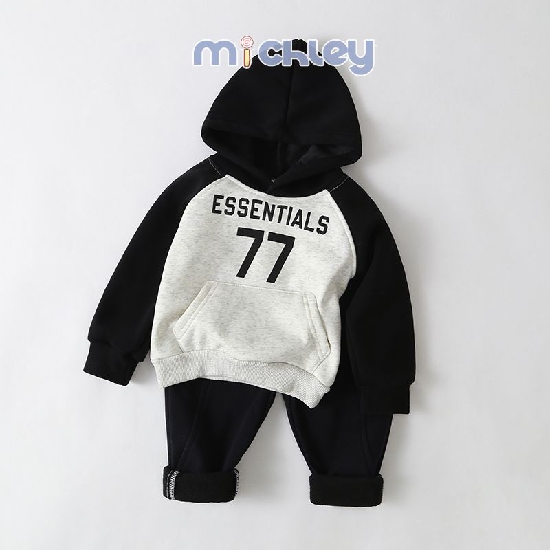 Michley Áo Hoodie Lót Nhung Dày Dặn Thời Trang Thu Đông Hàn Quốc Cho Bé