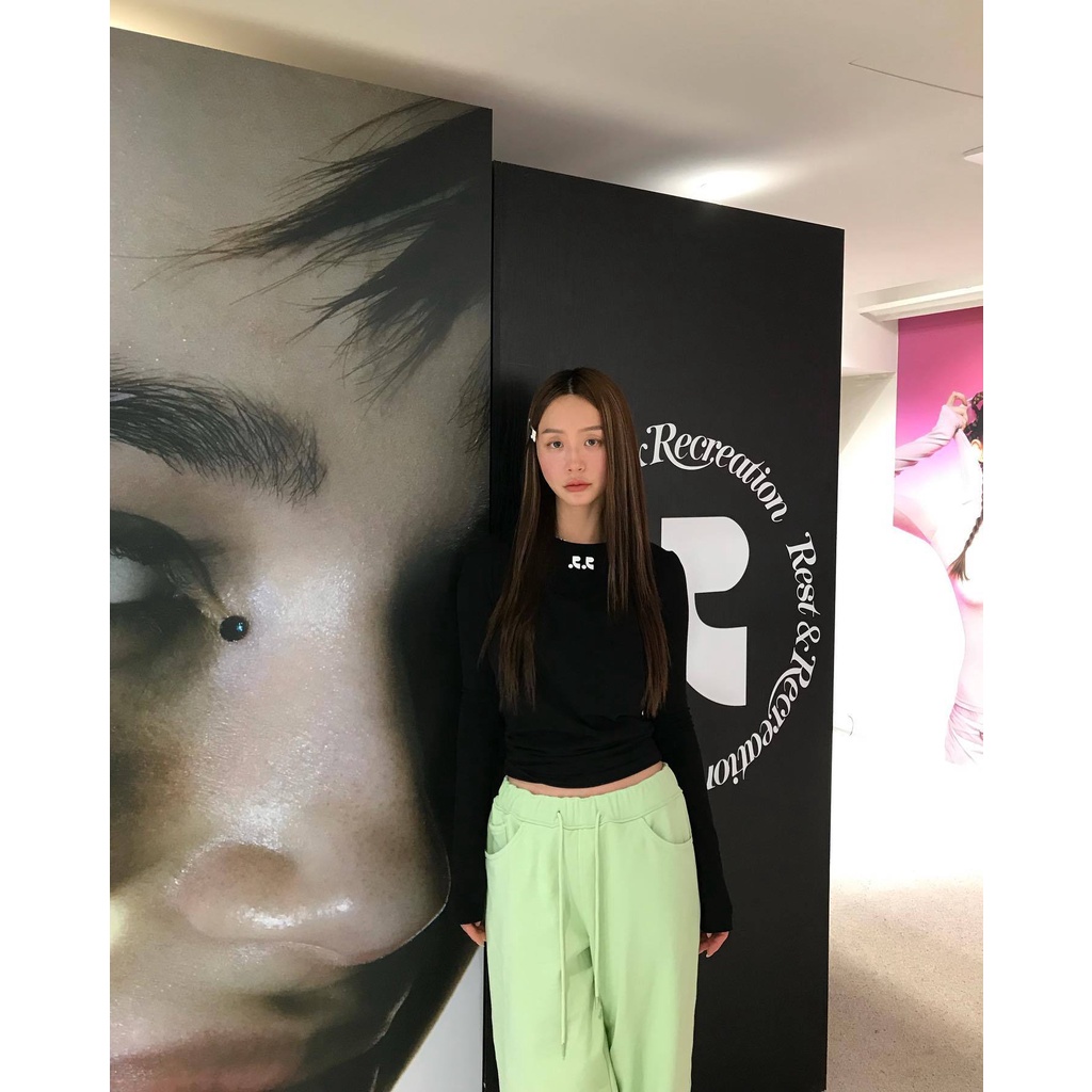 Áo Thun Tay Dài Giả Hai Lớp Mỏng Buộc Dây Dáng Ôm Phong Cách Hàn Quốc