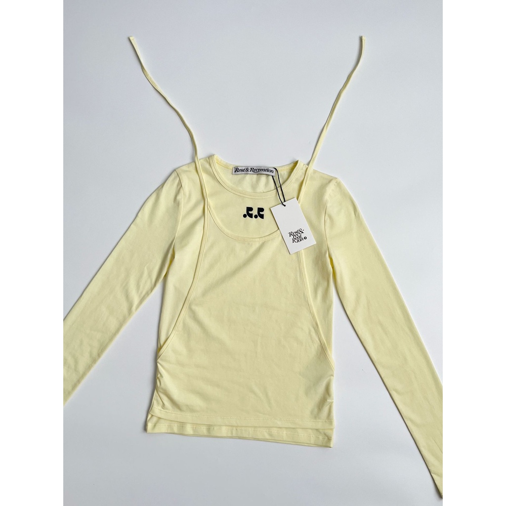 Áo Thun Tay Dài Giả Hai Lớp Mỏng Buộc Dây Dáng Ôm Phong Cách Hàn Quốc