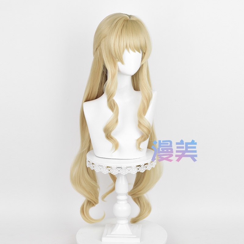 Genshin Impact Fontaine Navia Cosplay Wig 95cm Long Curly Linen Gold Hair Anime Cosplay Wig Heat Resistant Synthetic Wigs