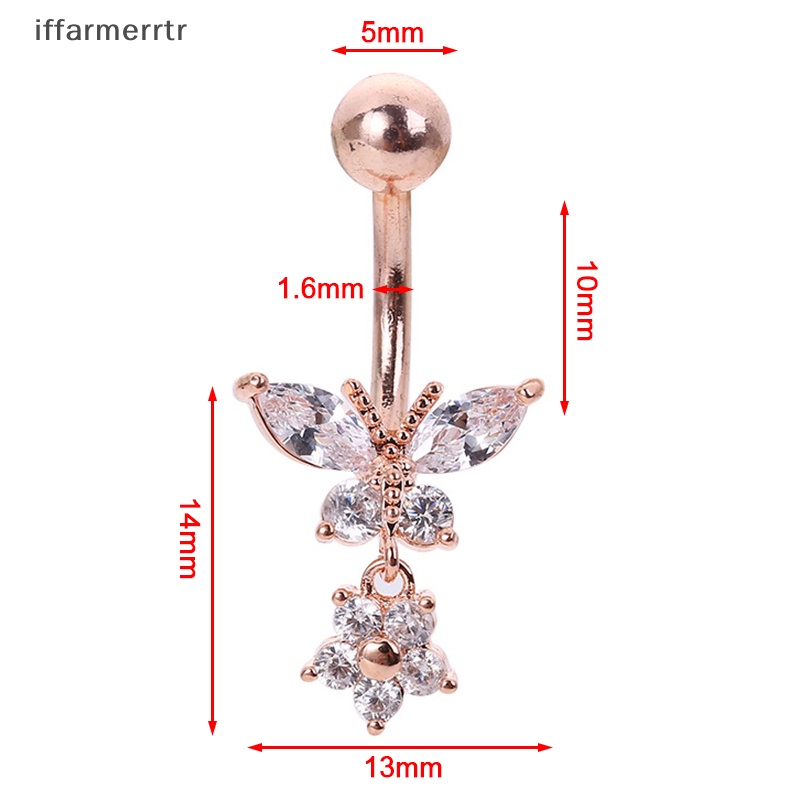 Khuyên Rốn Bằng Thép Hình Bướm Đính Đá zircon