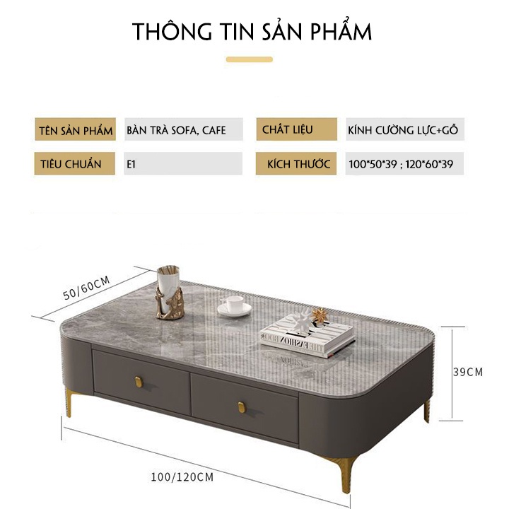 Bàn Trà Sofa Mặt Kính Cường Lực Vân Đá Sang Trọng, Hiện Đại Cho Phòng Khách, Bàn Cà Phê, Bàn Cafe – Decoria Shop | BigBuy360 - bigbuy360.vn