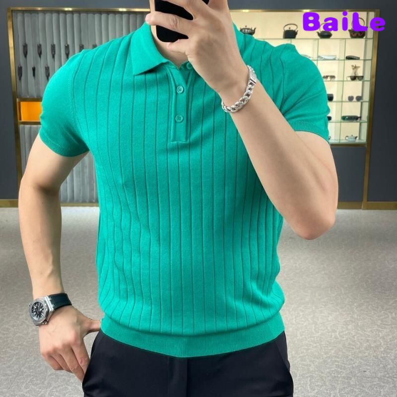 Áo Thun polo Dệt Kim Ngắn Tay Thời Trang Cao Cấp Cho Nam